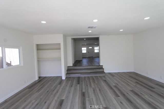 interior space with dark hardwood / wood-style floors