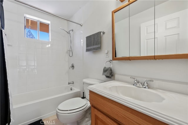 full bathroom with vanity, toilet, tile patterned floors, and shower / bath combination with curtain