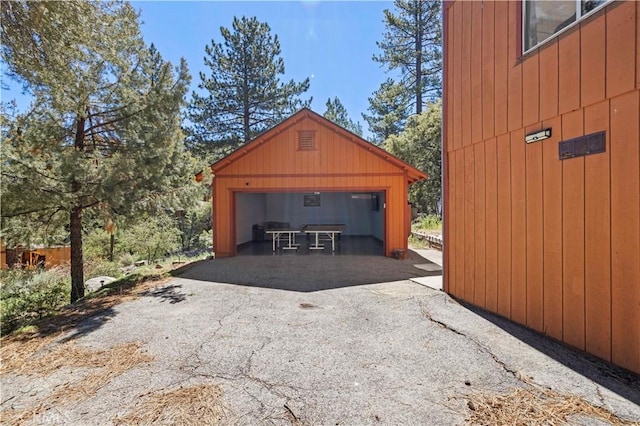view of detached garage