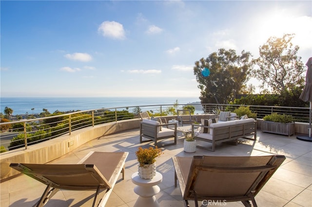 view of patio featuring an outdoor hangout area and a water view