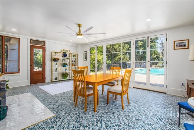 dining area with ceiling fan and plenty of natural light