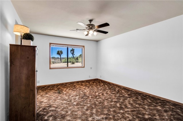 unfurnished room with carpet floors and ceiling fan