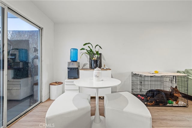 bathroom featuring walk in shower and hardwood / wood-style floors