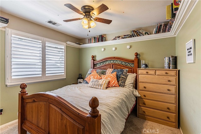 bedroom with carpet floors and ceiling fan