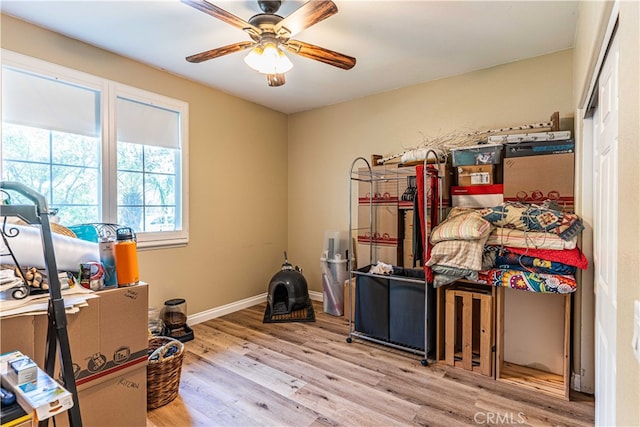 storage featuring ceiling fan