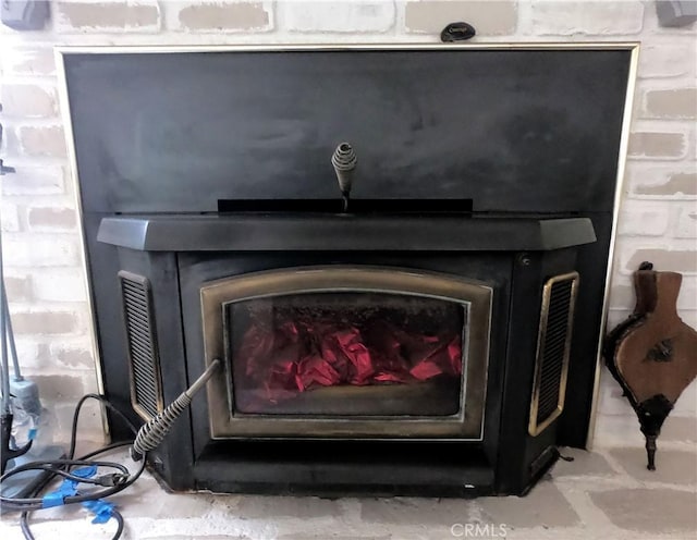 interior details with a wood stove