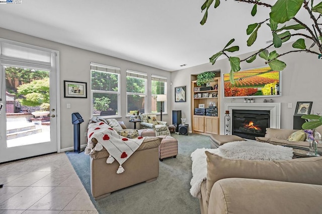 living room featuring light tile patterned floors