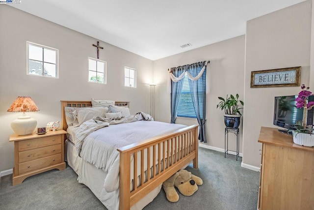 carpeted bedroom featuring multiple windows