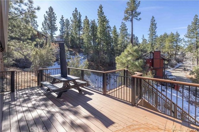 wooden deck with a water view