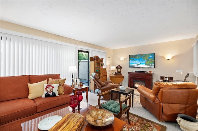 living room featuring light tile patterned floors