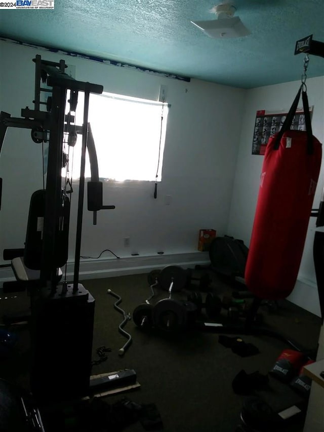 exercise room featuring a textured ceiling