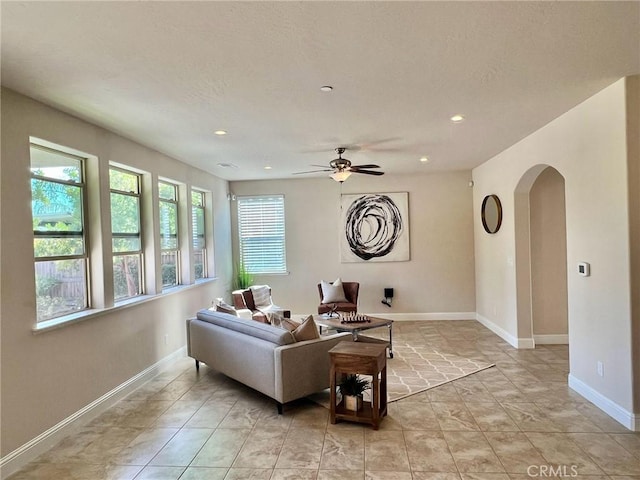 living room with ceiling fan