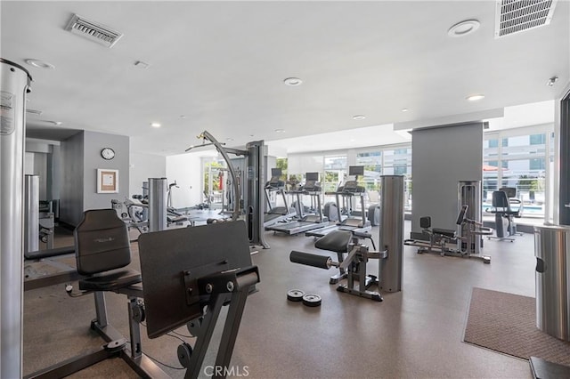 400 W Ocean Blvd Unit 1601, Long Beach, CA 90802 - exercise room featuring a wall of windows and recessed lighting