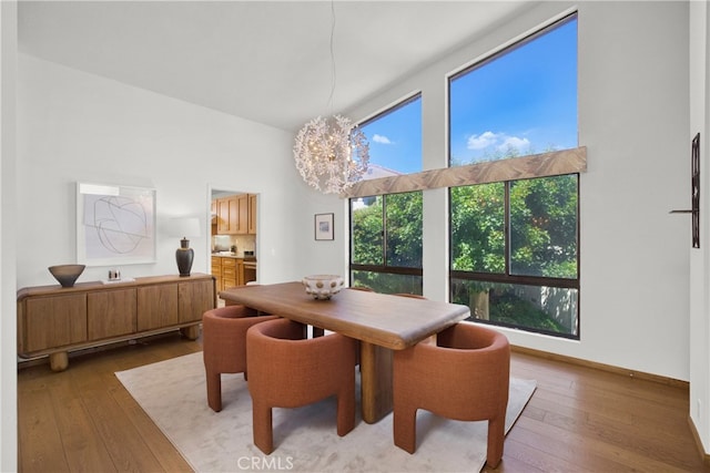 32701 Via Palacio, Rancho Palos Verdes, CA 90275 - dining room with healthy amount of natural light, wood-type flooring, and a chandelier