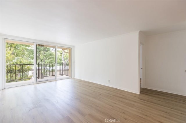 spare room featuring hardwood / wood-style floors and a wall of windows