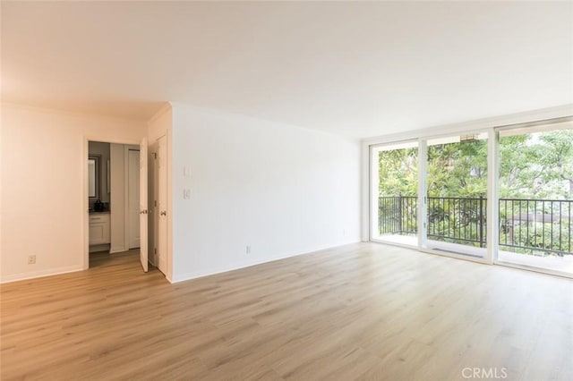 unfurnished room with light hardwood / wood-style flooring and a wall of windows