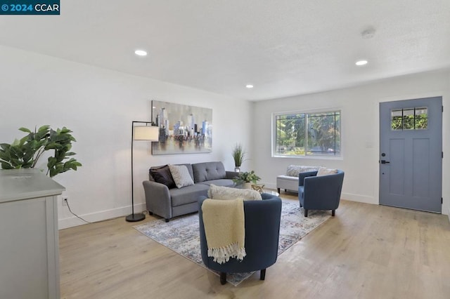 living room with light hardwood / wood-style floors