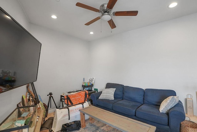 living room with ceiling fan