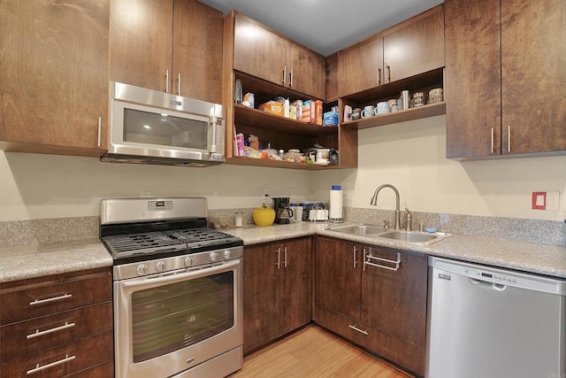 kitchen featuring light hardwood / wood-style floors, appliances with stainless steel finishes, and sink