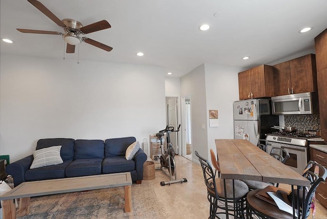 living room with ceiling fan