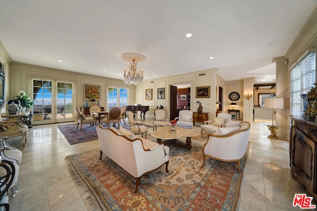 living room with a notable chandelier