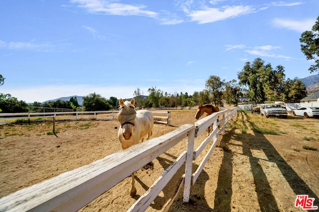 view of yard featuring a rural view and a mountain view