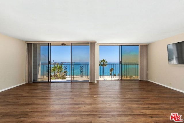 empty room with dark hardwood / wood-style floors and expansive windows