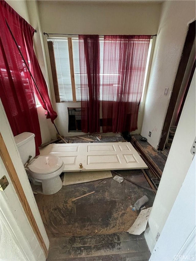 bathroom featuring wood-type flooring and toilet