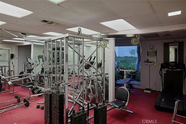 3601 W Hidden Ln Unit 121, Rolling Hills Estates, CA 90274 - exercise room featuring carpet flooring and a drop ceiling