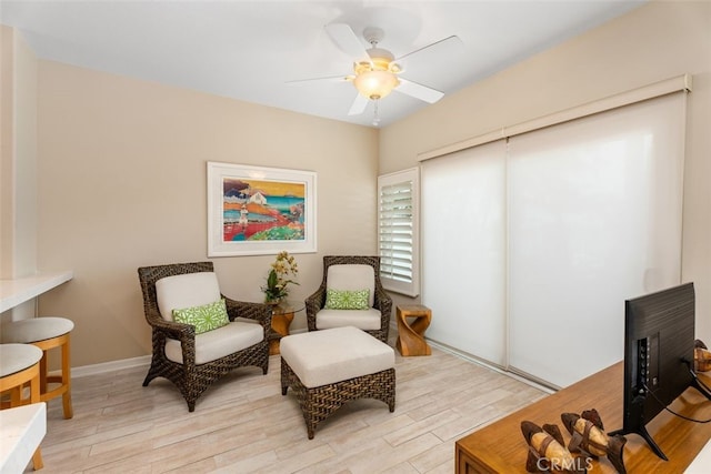 5564 Spinnaker Bay Dr, Long Beach, CA 90803 - sitting room featuring light wood-style floors, a ceiling fan, and baseboards