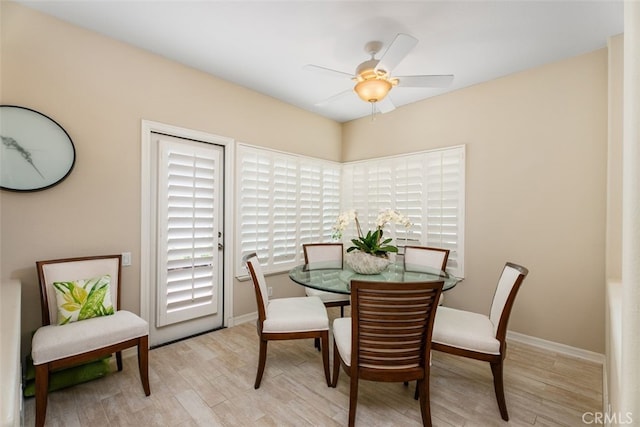 5564 Spinnaker Bay Dr, Long Beach, CA 90803 - dining space featuring light wood-type flooring, ceiling fan, and baseboards