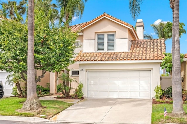 5564 Spinnaker Bay Dr, Long Beach, CA 90803 - mediterranean / spanish home with stucco siding, a chimney, concrete driveway, and a tile roof