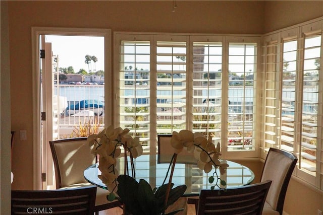 sunroom / solarium featuring a water view and a wealth of natural light