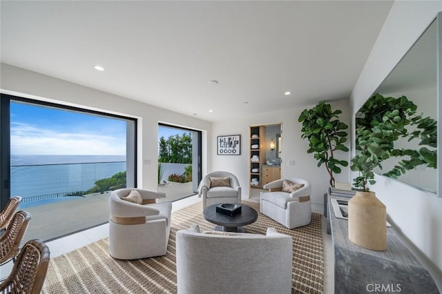 living room with a water view