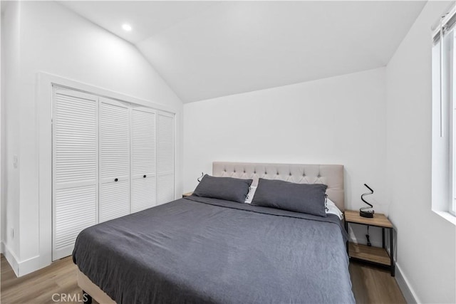 310 Whittley Ave Unit A, Avalon, CA 90704 - bedroom with recessed lighting, baseboards, lofted ceiling, and light wood-type flooring