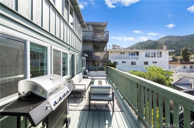 310 Whittley Ave Unit A, Avalon, CA 90704 - balcony with area for grilling, a mountain view, and an outdoor living space