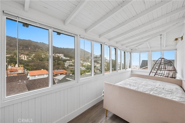 310 Whittley Ave Unit A, Avalon, CA 90704 - sunroom with beamed ceiling, a mountain view, and a wealth of natural light
