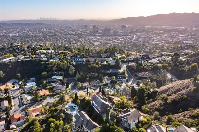 drone / aerial view featuring a mountain view