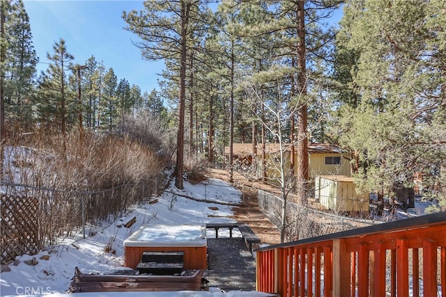 view of yard covered in snow