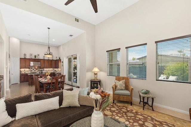 living room with ceiling fan