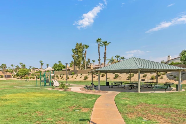 surrounding community featuring a gazebo and a lawn