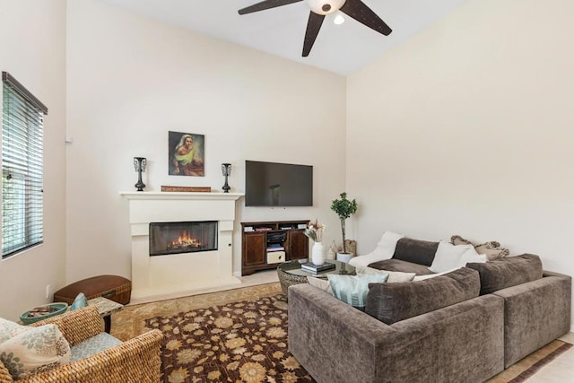 living room featuring ceiling fan