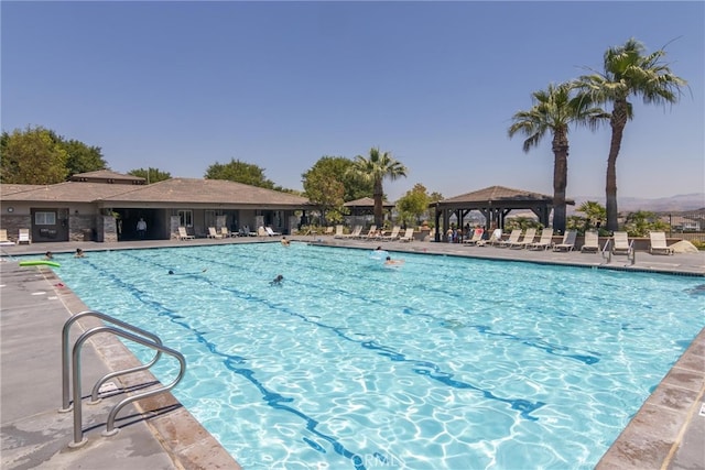 view of swimming pool with a gazebo