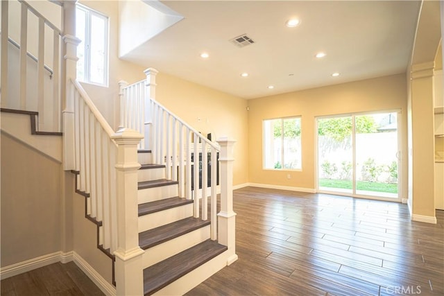 9246 Cedros Ave Unit 1, Panorama City, CA 91402 - staircase with healthy amount of natural light, recessed lighting, and wood finished floors