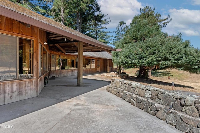 view of patio / terrace featuring an outdoor structure