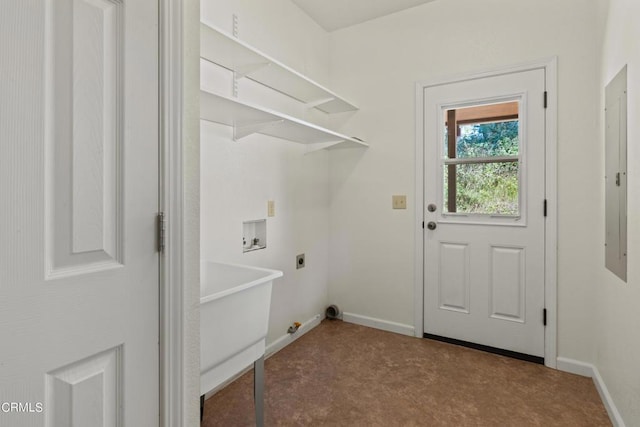 laundry area featuring washer hookup, hookup for an electric dryer, hookup for a gas dryer, and electric panel