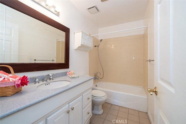 full bathroom with tile patterned flooring, vanity, toilet, and shower / washtub combination