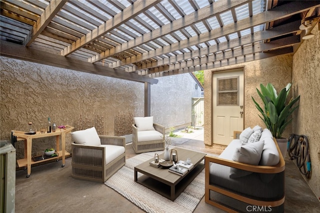 view of patio with a pergola and an outdoor hangout area