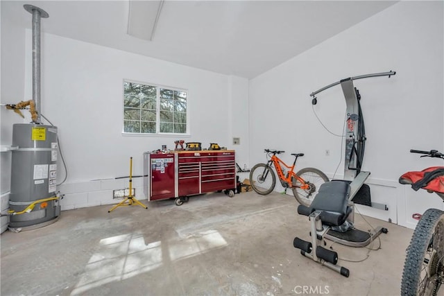 exercise room with secured water heater