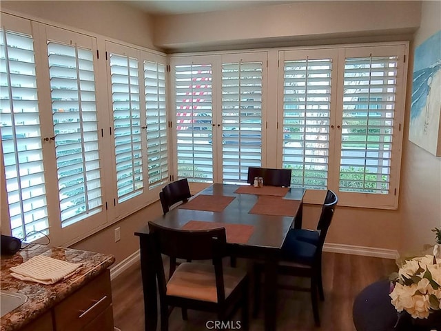 dining area featuring wood-type flooring and a wealth of natural light